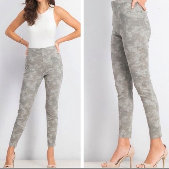 SPANX Jean-ish Stone Wash Green Grey Camo High Rise Ankle Jegging Leggings 1X - Picture 1 of 16